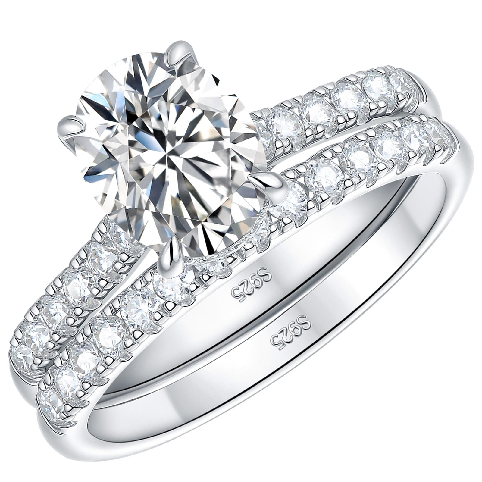 Newshe Jewellery Oval Moissanite Wedding Rings for Women Engagement Ring Sets 925 Sterling Silver Size 7