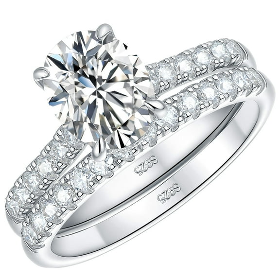 Newshe Jewellery Oval Moissanite Wedding Rings for Women Engagement Ring Sets 925 Sterling Silver Size 9