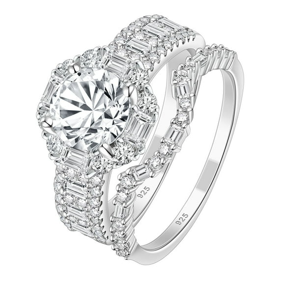 Newshe Jewellery Rings For Women Wedding Ring Sets 925 Sterling Silver AAAAA Cz Round Emerald Size 6