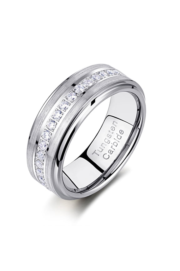 Tungsten Wedding Bands for Him Rings for Men Men Rings Cubic Zirconia 8mm Matte Brushed Size 8