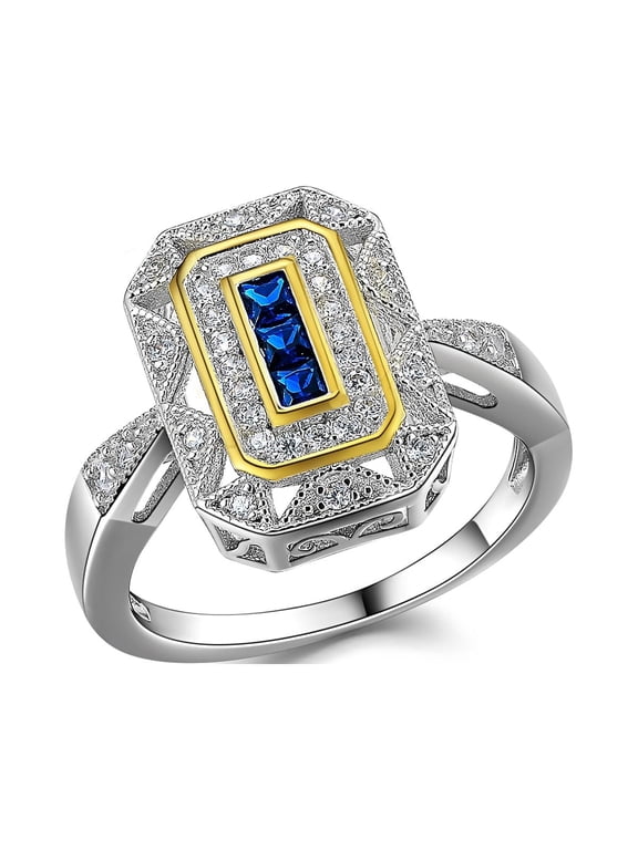 Vintage Rings for Women Gemstone Ring 925 Sterling Silver Blue Sapphire Princess Cz Size 9.5