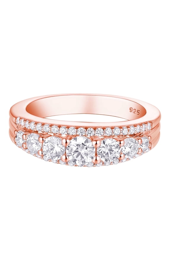 Wedding Bands for Women 925 Sterling Silver Eternity Ring Round 18K Rose Gold Plated CZ Size 5.5