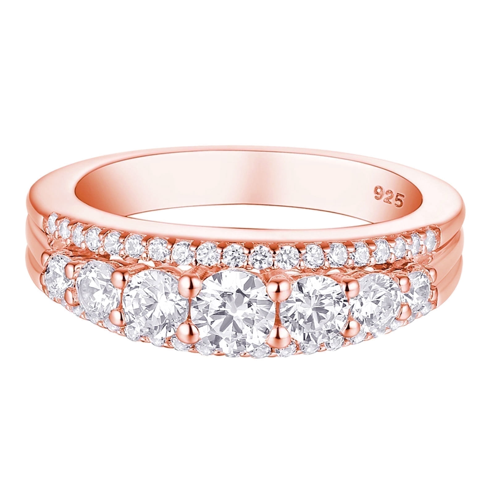 Newshe Jewellery Wedding Bands for Women 925 Sterling Silver Eternity Ring Round 18K Rose Gold Plated CZ Size 6.5