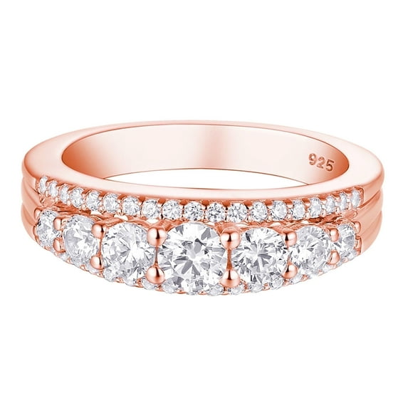 Newshe Jewellery Wedding Bands for Women 925 Sterling Silver Eternity Ring Round 18K Rose Gold Plated CZ Size 6.5