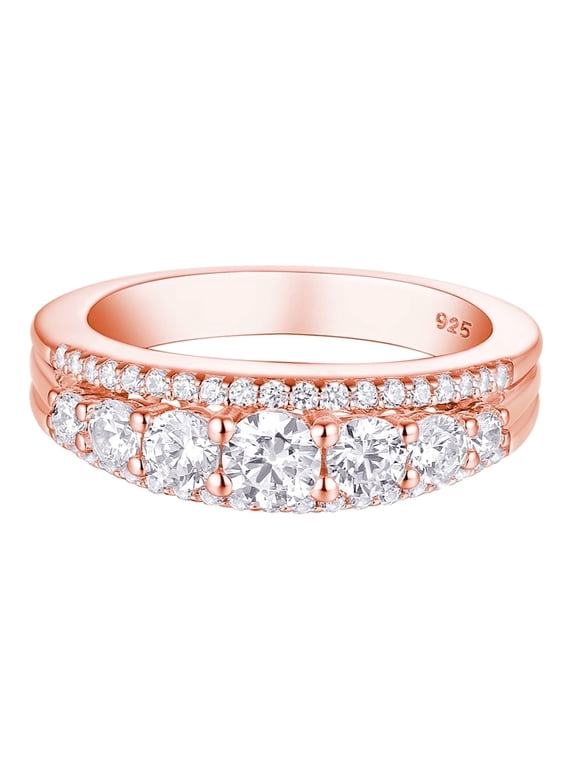 Wedding Bands for Women 925 Sterling Silver Eternity Ring Round 18K Rose Gold Plated CZ Size 7