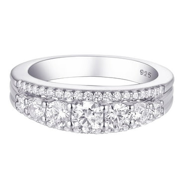 Newshe Jewellery Wedding Band for Women 925 Sterling Silver Eternity Ring Round White 1.13ct AAAAA Cz Size 7