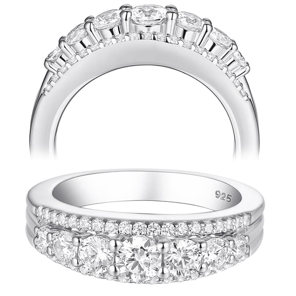 Newshe Jewellery Wedding Band for Women 925 Sterling Silver Eternity Ring Round White 1.13ct AAAAA Cz Size 7