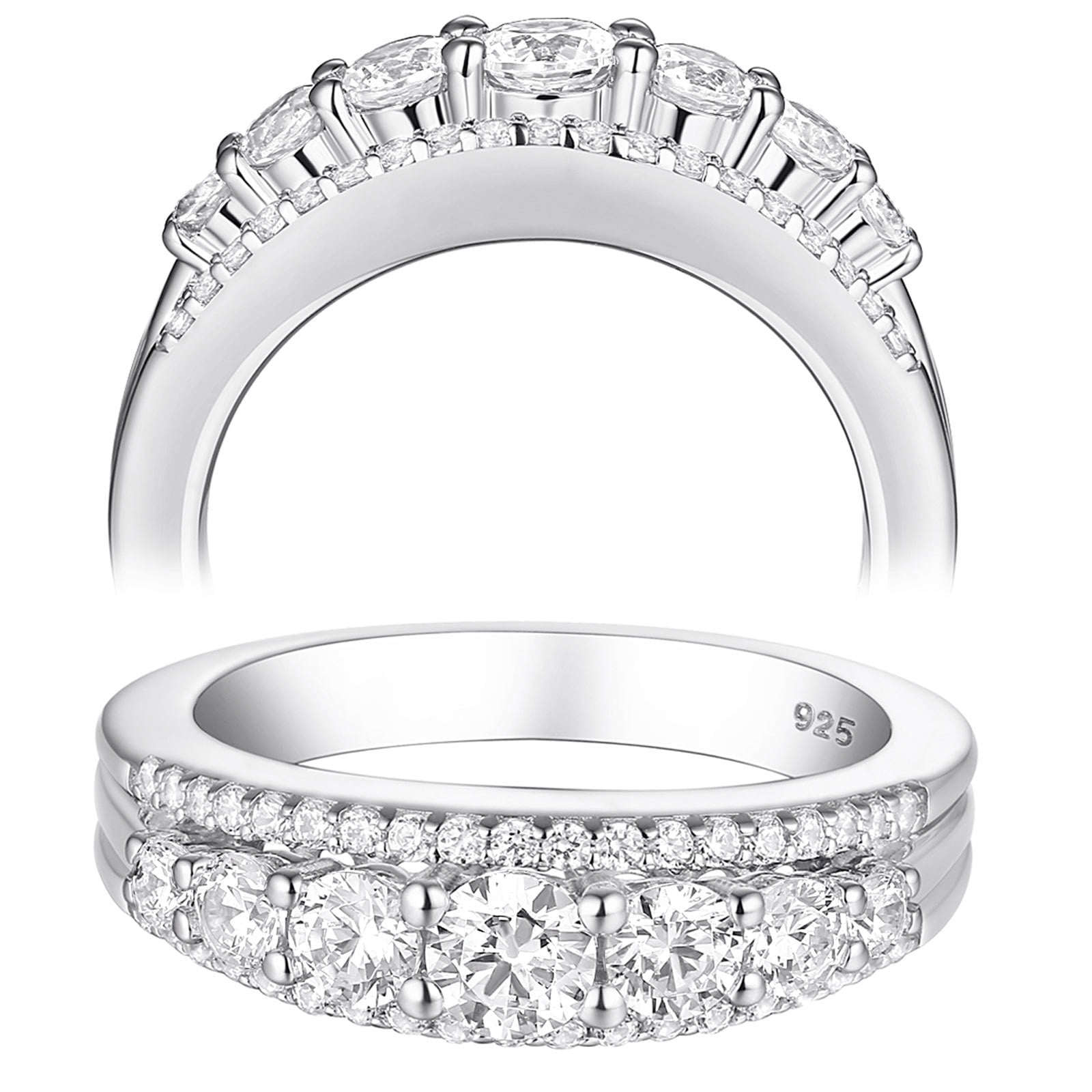 Newshe Jewellery Wedding Band for Women 925 Sterling Silver Eternity Ring Round White 1.13ct AAAAA Cz Size 8.5