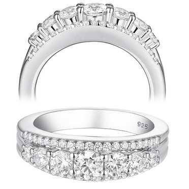 Newshe Jewellery Wedding Band for Women 925 Sterling Silver Eternity Ring Round White 1.13ct AAAAA Cz Size 8