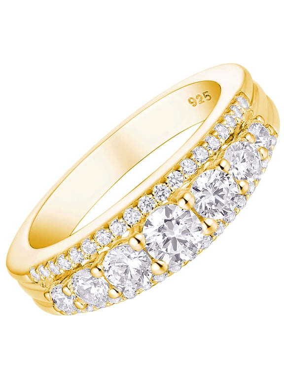 Wedding Bands for Women 925 Sterling Silver Eternity Ring Round 18K Yellow Gold Plated Cz Size 8