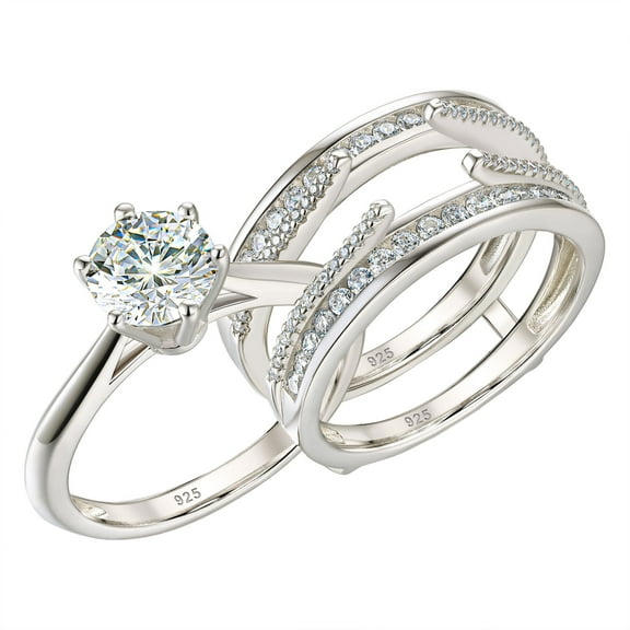 Newshe Jewellery Wedding Engagement Ring for Women 2CT AAAAA CZ Bridal Sets Wedding Band Ring Enhancer Round Cut 925 Sterling Silver Size 10