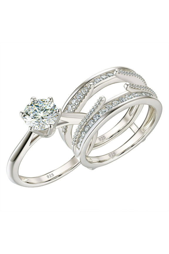 Wedding Engagement Ring for Women 2CT AAAAA CZ Bridal Sets Wedding Band Ring Enhancer Round Cut 925 Sterling Silver Size 7