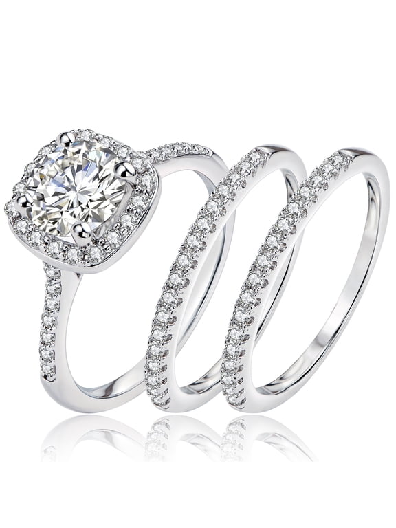 2Ct Halo Wedding Ring Set For Woman Engagement Rings Round AAAAA Cz 3pcs Size 8