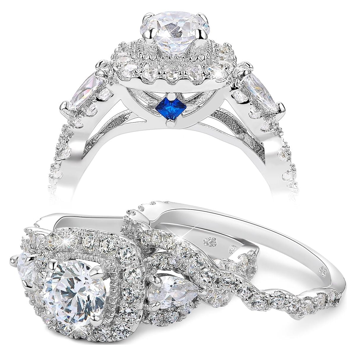 Newshe Jewellery Wedding Ring Set For Women Engagement 2.4ct 925 Sterling Silver Round Pear White Cz Size 10