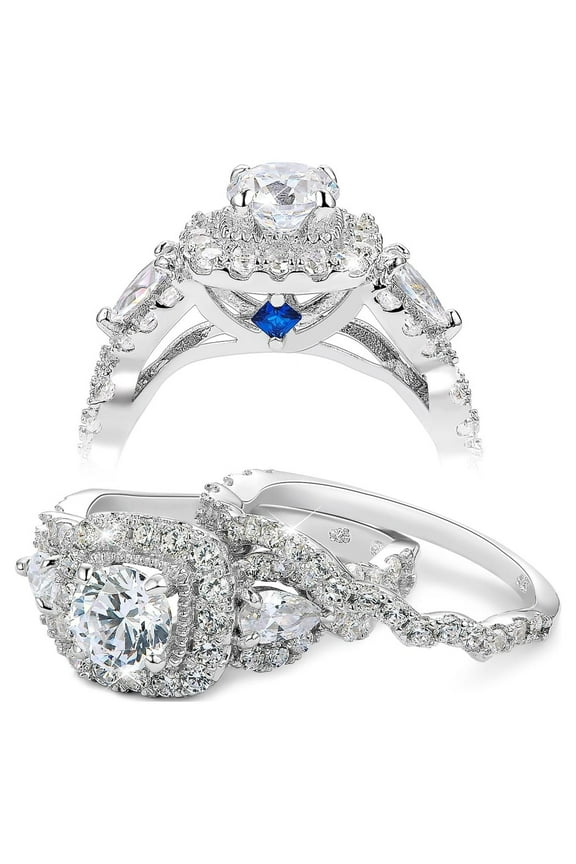 Wedding Ring Set For Women Engagement 2.4ct 925 Sterling Silver Round Pear White Cz Size 10