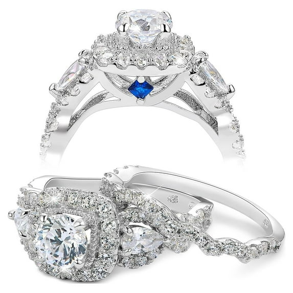 Newshe Jewellery Wedding Ring Set For Women Engagement 2.4ct 925 Sterling Silver Round Pear White Cz Size 11