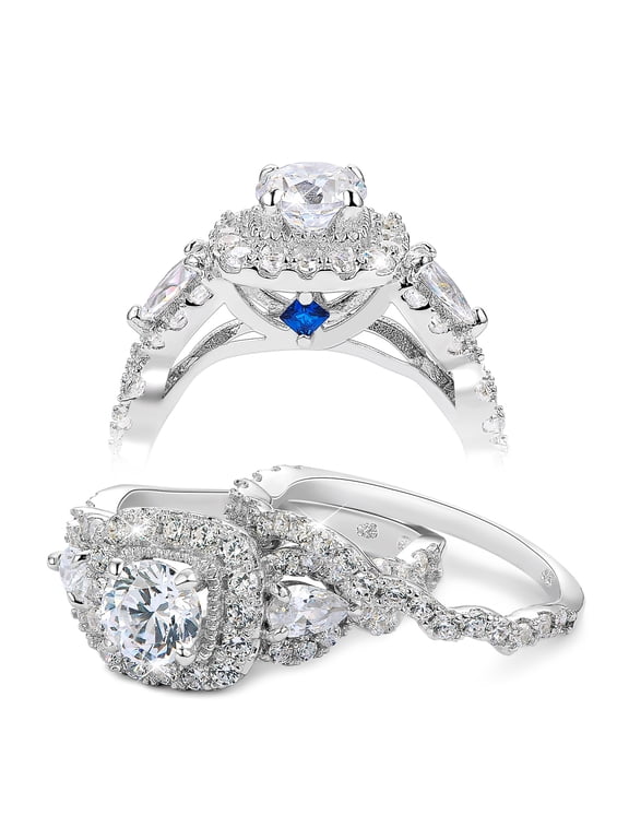 2.4ct Wedding Rings for Women Round Pear Cut Cz Bridal Ring Set 18K White Gold Plated Size 7