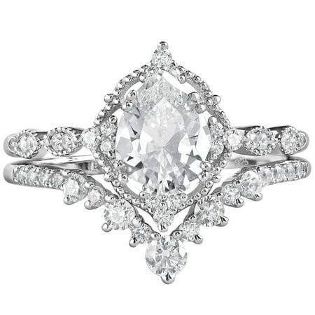 Newshe Jewellery Wedding Rings AAAAA Cz Women's Bridal Rings Sets 925 Sterling Silver Pear Shaped Engagement Ring Size 7