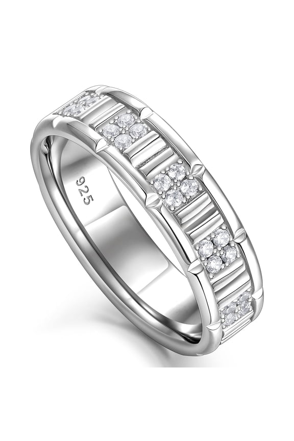 Wedding Rings For Him 925 Sterling Silver Men Wedding Band 1ct Cubic Zirconia Round 5A Wedding Rings For Men Size 8