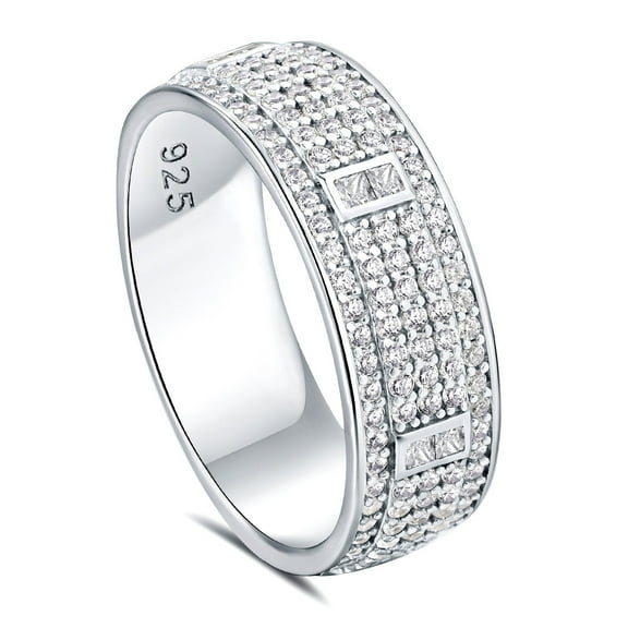 Newshe Jewellery Wedding Rings For Men 3ct 925 Sterling Silver Wedding Band For Men 5A Cz Men Rings Round Princess Size 9