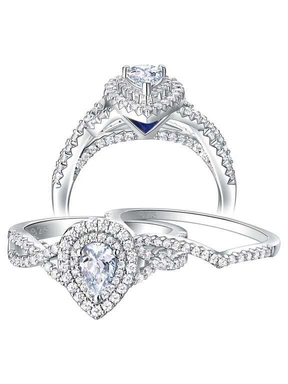 Wedding Rings Set Rings for Women Bridal Engagement Ring 925 Sterling Silver AAAAA Cz 1.7Ct Pear Size 13