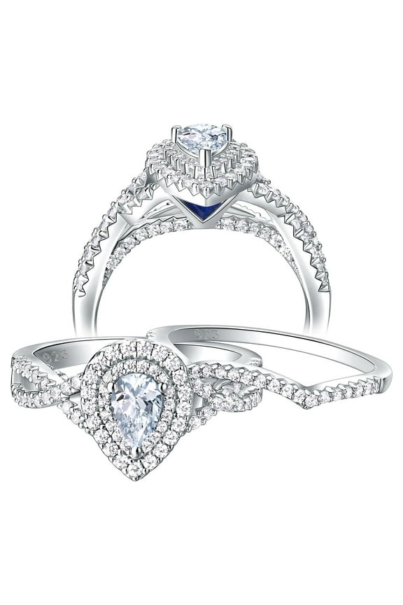 Wedding Rings Set Rings for Women Bridal Engagement Ring 925 Sterling Silver AAAAA Cz 1.7Ct Pear Size 7