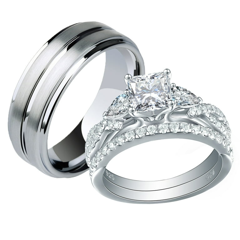 Newshe Jewellery Wedding Rings Set for Him and Her AAAAA Cz Women