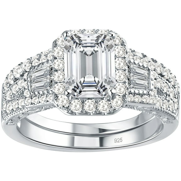 Newshe Jewellery Wedding Rings for Her AAAAA Cz Women's Bridal Sets 925 Sterling Silver Emerald Cut Engagement Ring Size 6