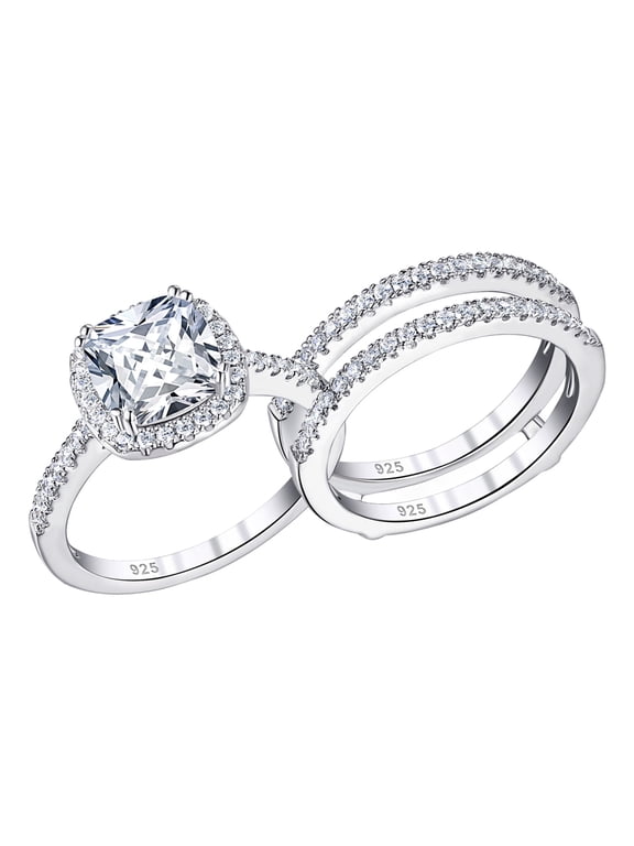 Wedding Rings for Women 925 Sterling Silver 2.66CT Cushion Halo CZ Bridal Ring Enhancer For Her Size 7