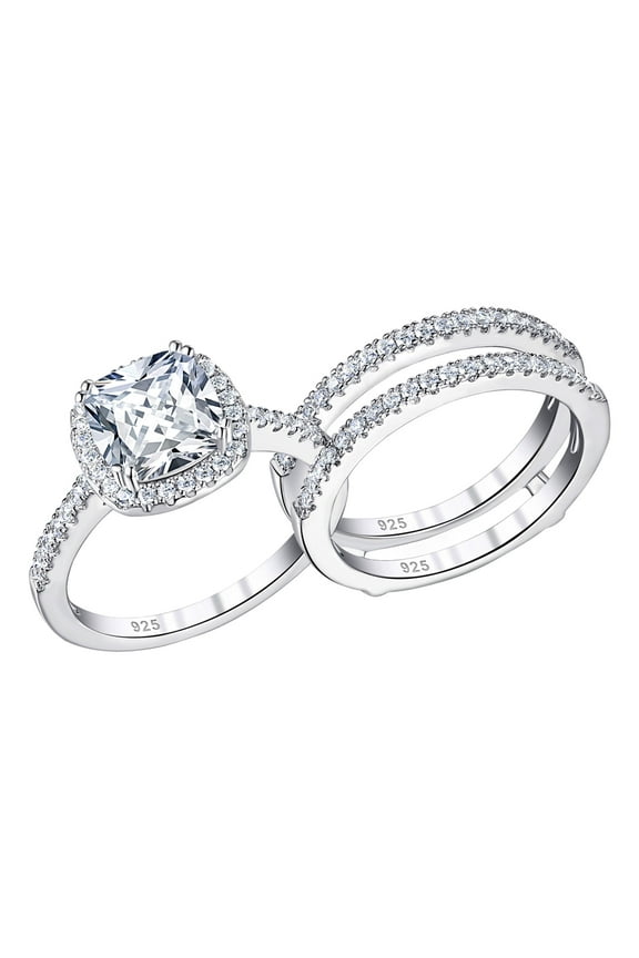 Wedding Rings for Women 925 Sterling Silver 2.66CT Cushion Halo CZ Bridal Ring Enhancer For Her Size 7