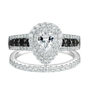 Newshe Jewellery Wedding Rings for Women AAAAA Wedding Rings Set Black and White 925 Sterling Silver Pear Cz Size 6