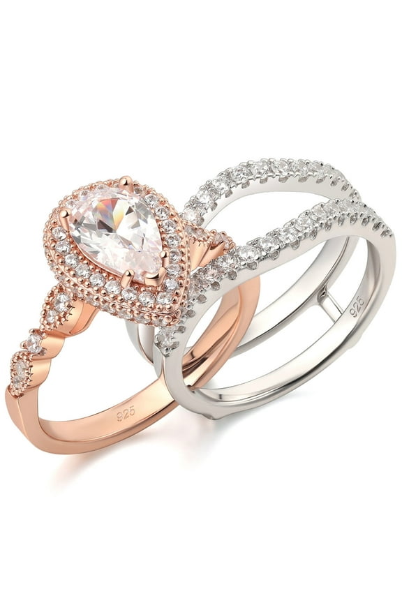 Wedding Rings for Women Bridal Ring Enhancer Engagement Ring 3Ct Pear Rose Gold 925 Sterling Silver 5A Cz Size 5.5