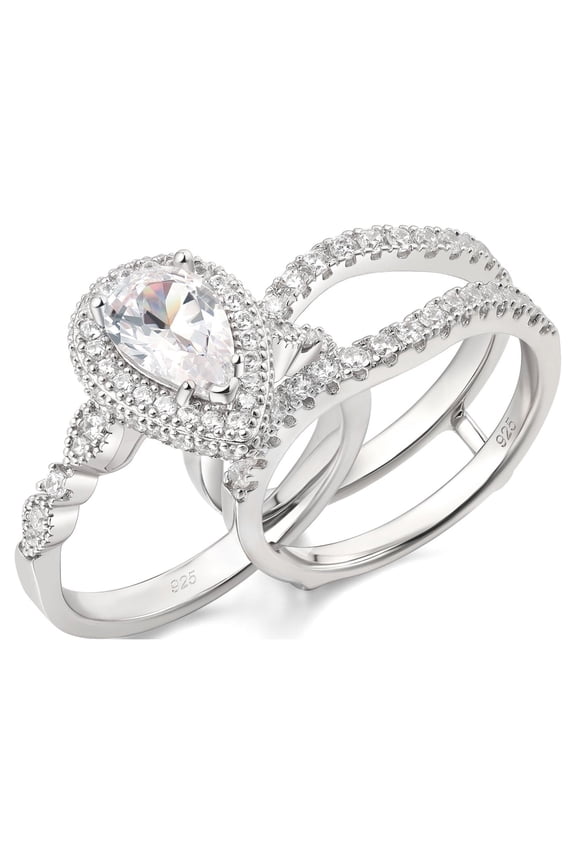 Wedding Rings for Women Bridal Ring Enhancer Engagement Ring 3Ct Pear White Gold 925 Sterling Silver 5A Cz Size 5