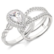 Newshe Jewellery Wedding Rings for Women Bridal Ring Enhancer Engagement Ring 3Ct Pear White Gold Plated Cz Size 7.5