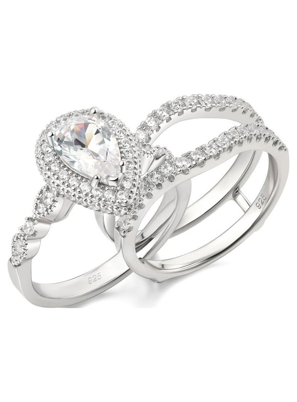 Wedding Rings for Women Bridal Ring Enhancer Engagement Ring 3Ct Pear White Gold 925 Sterling Silver 5A Cz Size 7