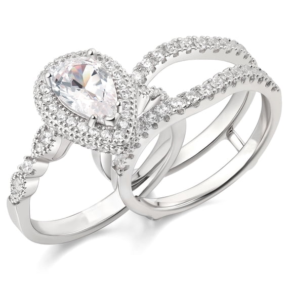 Newshe Jewellery Wedding Rings for Women Bridal Ring Enhancer Engagement Ring 3Ct Pear White Gold Plated Cz Size 7