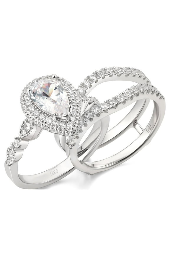 Wedding Rings for Women Bridal Ring Enhancer Engagement Ring 3Ct Pear White Gold 925 Sterling Silver 5A Cz Size 8.5