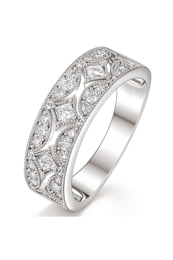 Wide Moissanite Wedding Bands for Woman Vintage Eternity Rings D Color VVS1 Princess Round Size 7