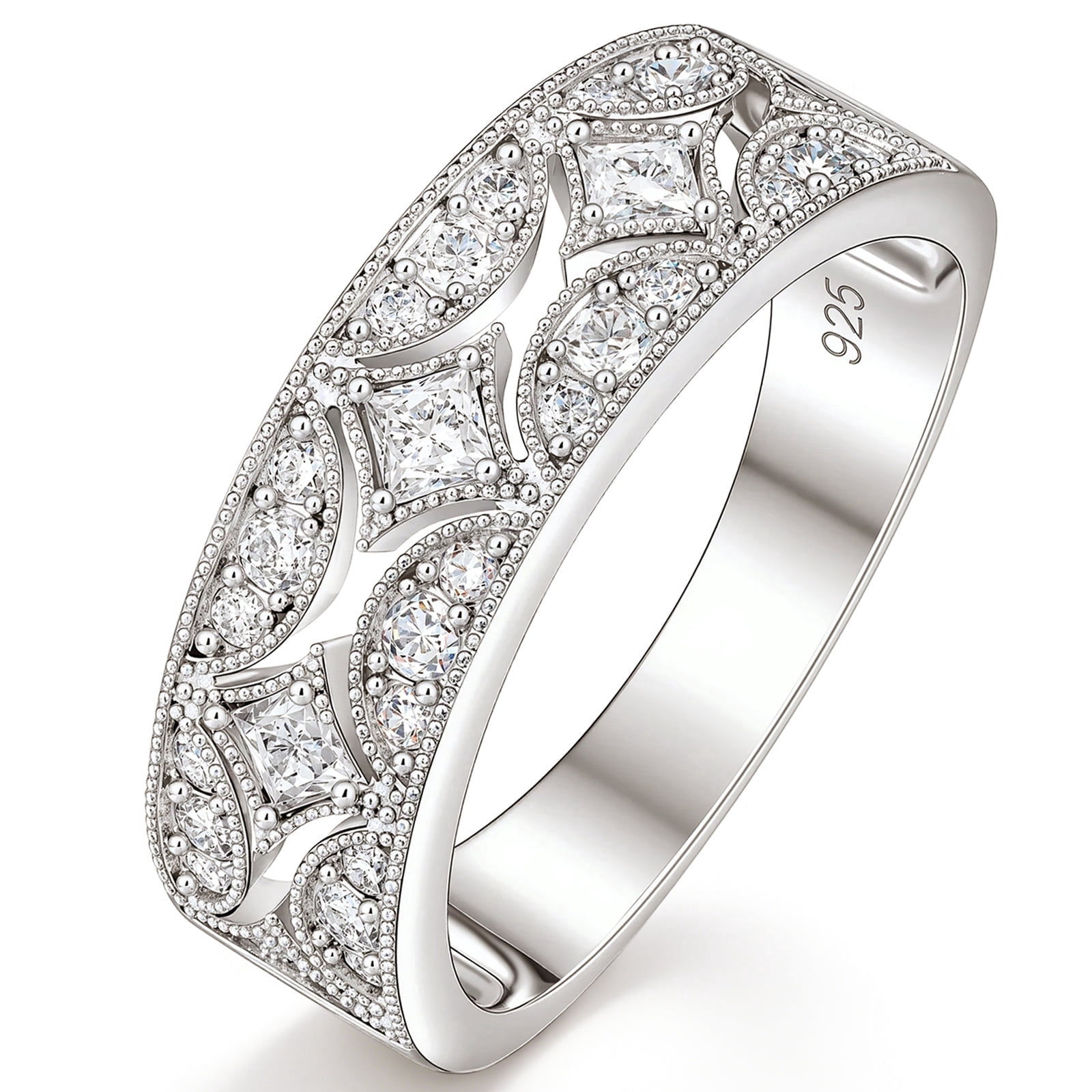 Newshe Jewellery Wide Moissanite Wedding Bands for Woman 925 Sterling Silver Eternity Rings Size 7