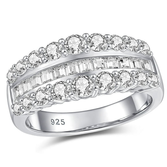 Newshe Jewellery Wide Moissanite Wedding Bands for Woman Bridal Rings 925 Sterling Silver Rings Size 7