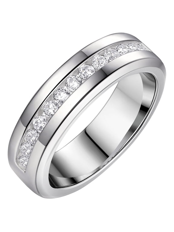 Men's Wedding Rings White Gold Plated Mens Wedding Bands 1ct Round Cut AAAAA Cubic Zirconia Size 11