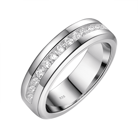 Newshe Men's Wedding Rings 925 Sterling Silver Mens Wedding Bands 1ct Round Cut AAAAA Cubic Zirconia Size 9