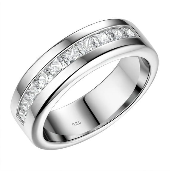 Newshe Jewellery 1Ct Men's Wedding Rings 925 Sterling Silver Ring Princess Cut AAAAA Cubic Zirconia Size 11