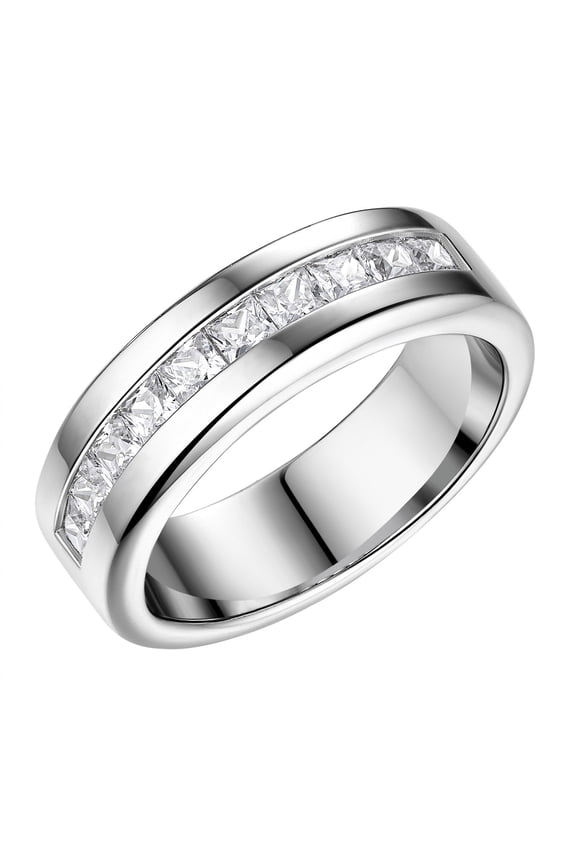 1Ct Men Wedding Bands Princess Cut Promise Rings for Him White Gold Plated AAAAA Cubic Zirconia Size 8