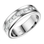 Newshe Men's Wedding Rings 925 Sterling Silver Ring 1ct 10 Large Princess Cut White AAA Cubic Zirconia Size 9