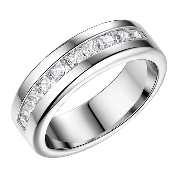 Newshe Jewellery 1Ct Men's Wedding Rings 925 Sterling Silver Ring Princess Cut AAAAA Cubic Zirconia Size 9