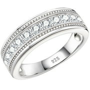 Newshe Mens wedding Bands 925 Sterling Silver Men Rings Wedding Band for Him 1ct Round Cubic Zirconia Promise Rings For Him Size 10.5