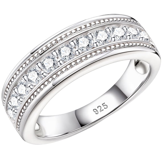 Newshe Mens wedding Bands 925 Sterling Silver Men Rings Wedding Band for Him 1ct Round Cubic Zirconia Promise Rings For Him Size 10.5