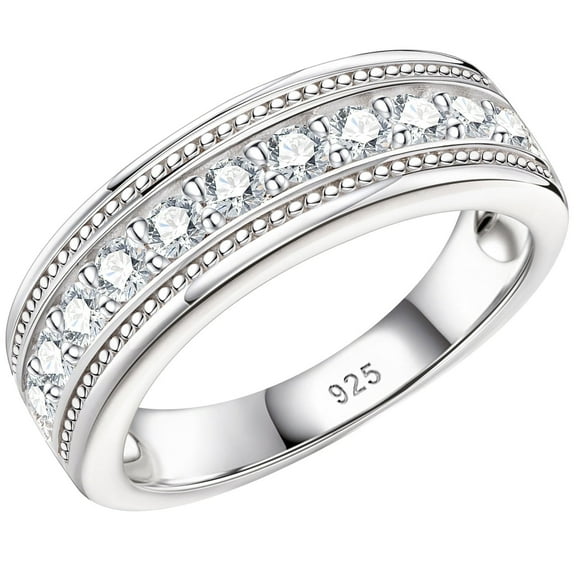 Newshe Mens wedding Bands 925 Sterling Silver Men Rings Wedding Band for Him 1ct Round 5A Cubic Zirconia Promise Rings For Him Size 10