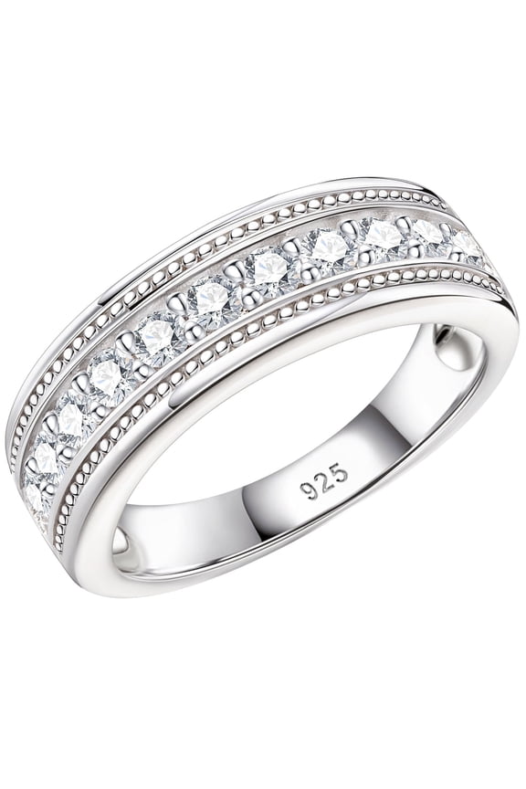 Newshe Mens wedding Bands 925 Sterling Silver Men Rings Wedding Band for Him 1ct Round Cubic Zirconia Promise Rings For Him Size 7